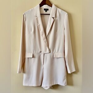 Topshop| Chic Cream Tuxedo Lapel Shorts Long Sleeve Playsuit Formal Romper Sz 8